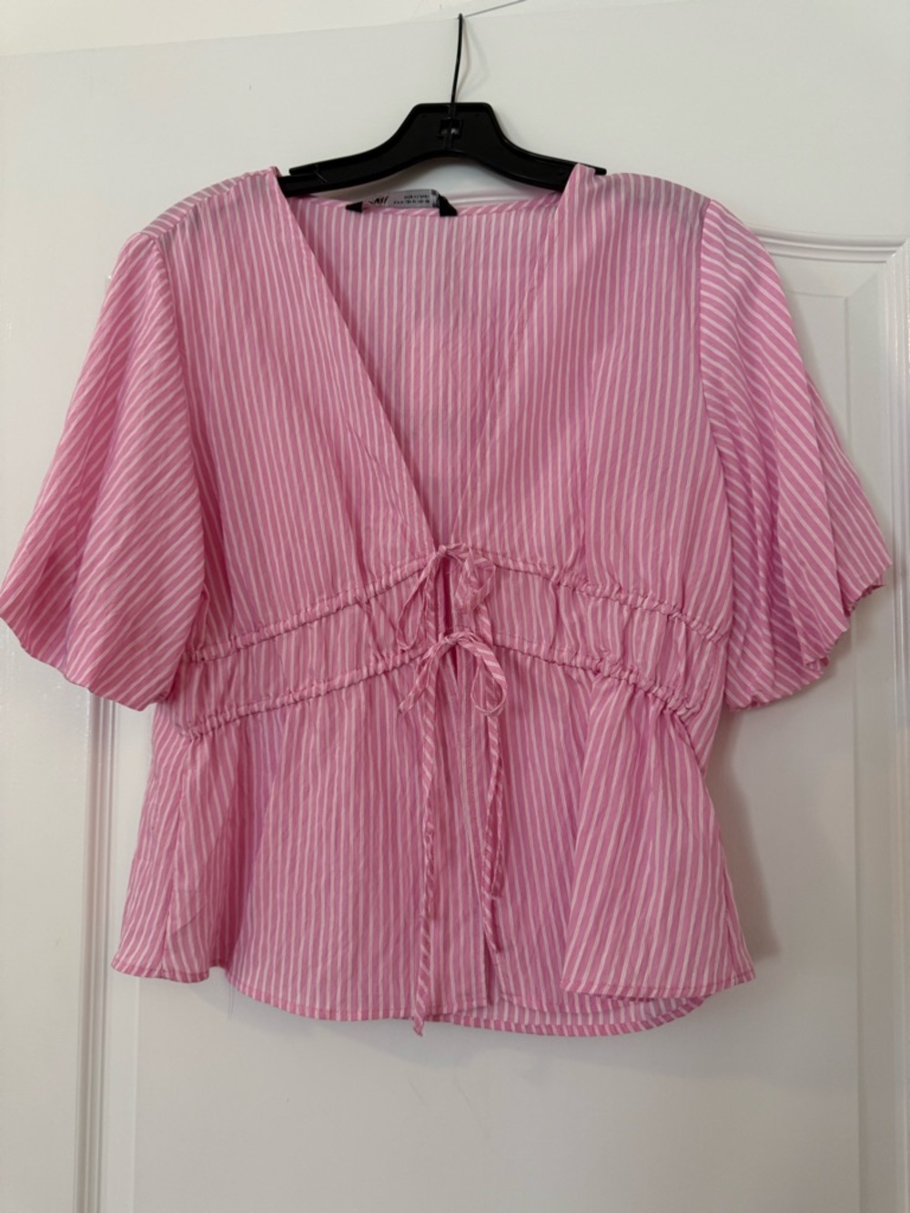 Zara Pink Striped Tie-Front Blouse